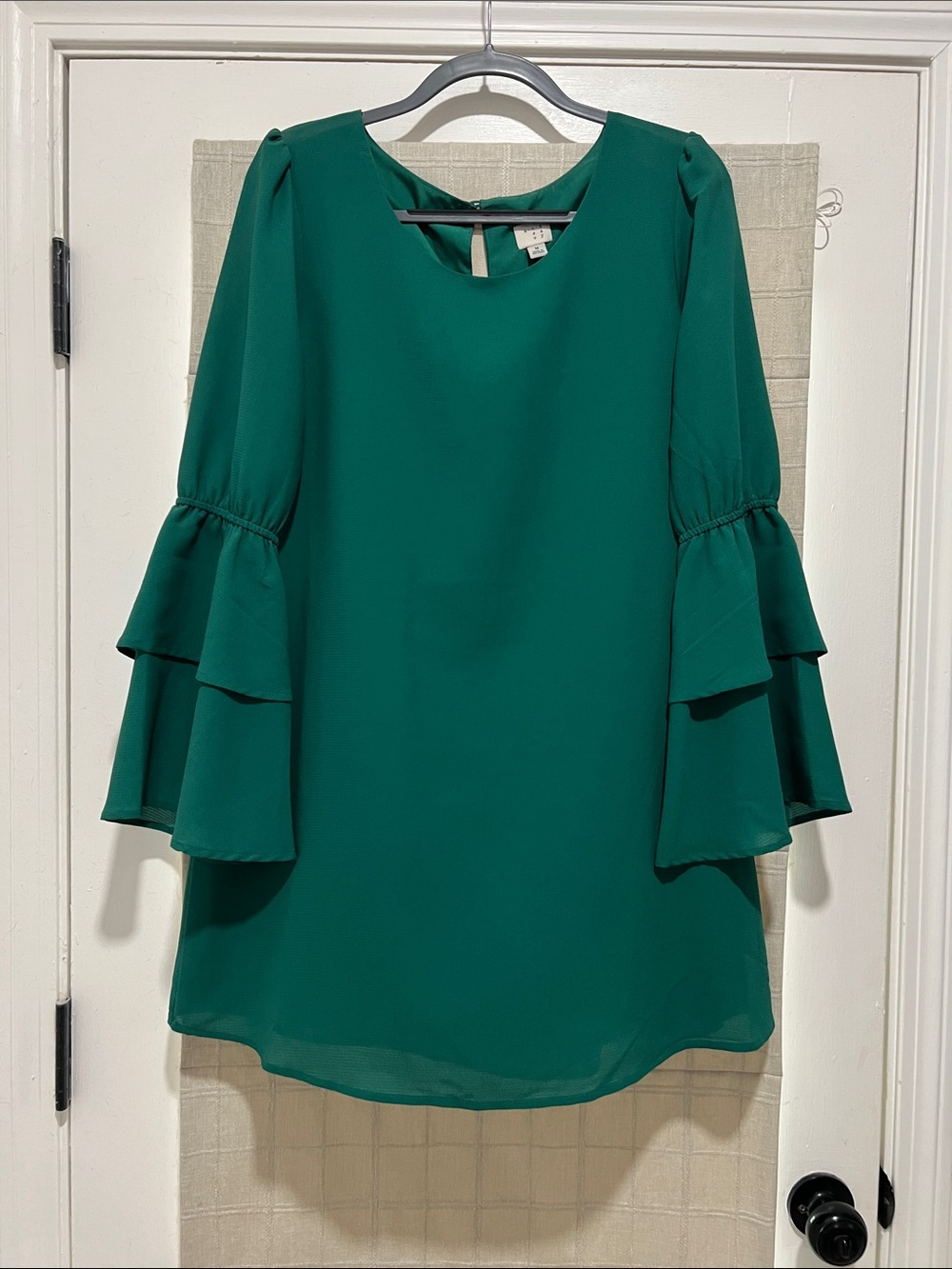 Emerald Tiered Bell-Sleeve Shift Dress